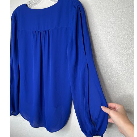 NWT INC Royal Blue VNeck Faux Wrap Long Sleeve High-Low Blouse XS - Picture 10 of 14